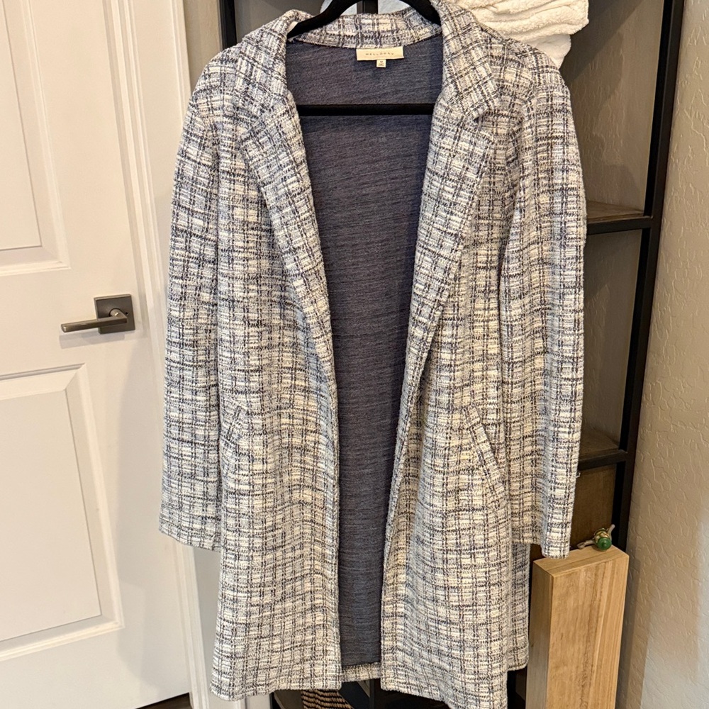 Light Gray & Navy Tweed Open-Front Coat - Women Jackets & Coats